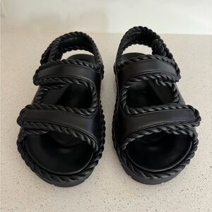 Bottega Veneta Black Leather Jack Slingback Dad Sandals EU 37 US 7